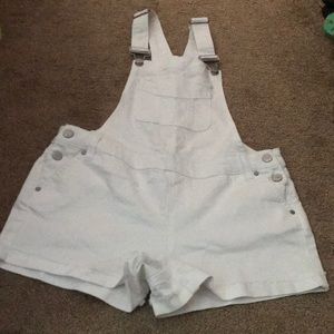 White denim short overalls